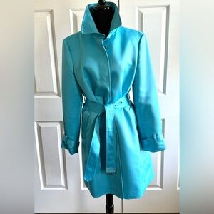 Anne Klein Blue Satin Short Dressy Trench Coat